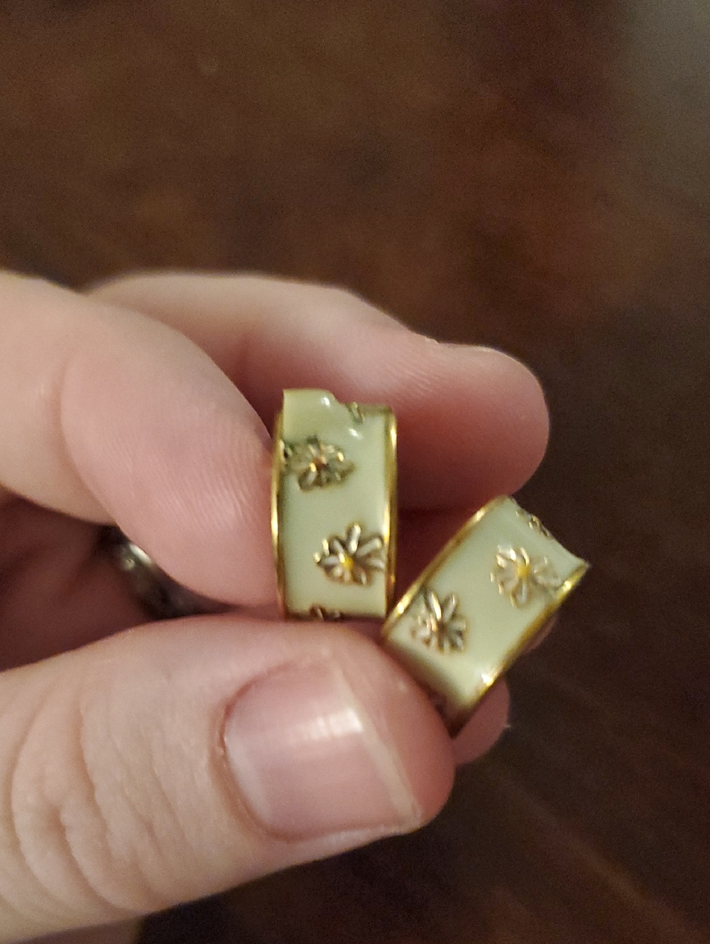 Gold-Tone Cream Floral Hoop Earrings